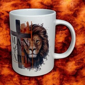 15 OZ Sublimated White Coffee Mug with “MAN OF FAITH” design Spiritual Quote